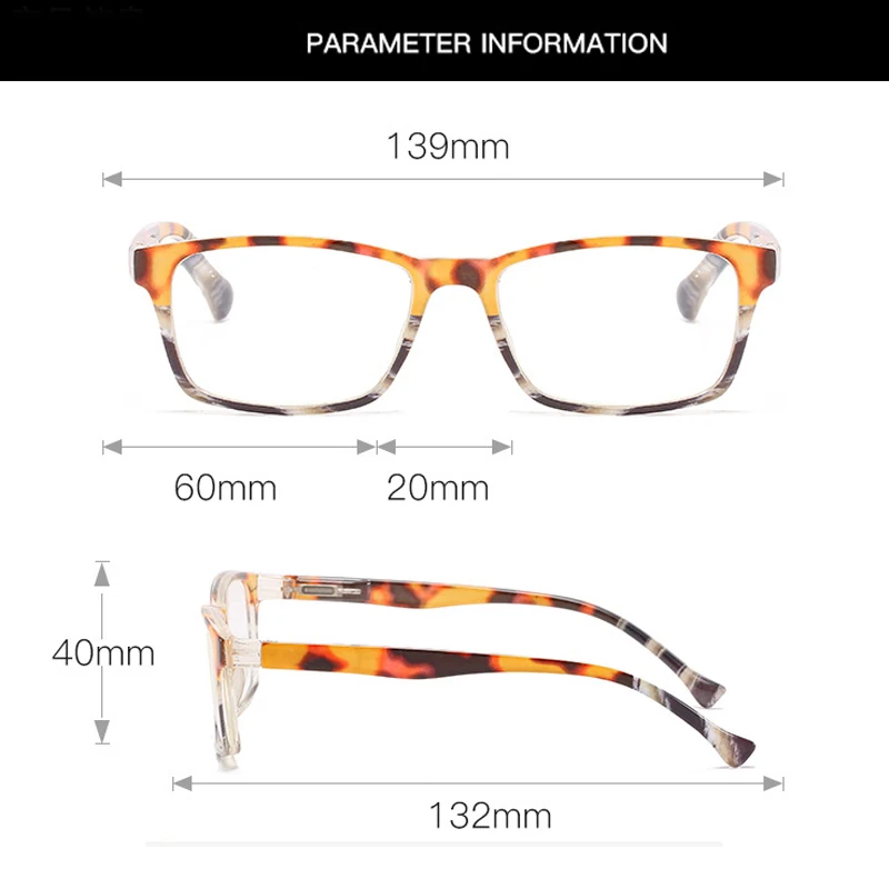 

Elbru Anti-blue Ray Square Reading Glasses Fashion Leopard Printed Eyewear Presbyopic Eyeglasses Unisex With Diopter +1.0to+4.0