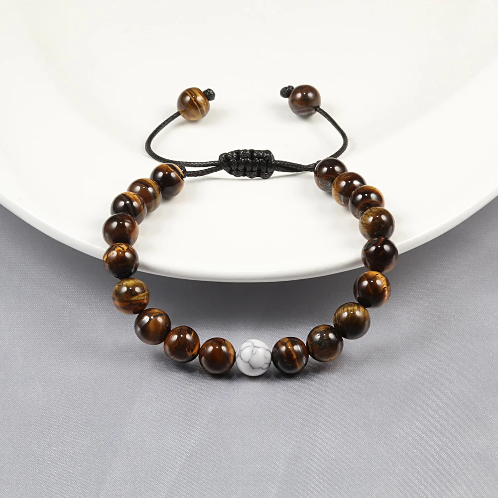 Adjustable Rope Natural Stone Beads Buddha Bracelets Brown Tiger Eyes Matte Yoga Braid Bracelet For Women Jewelry Homme Unisex | Украшения
