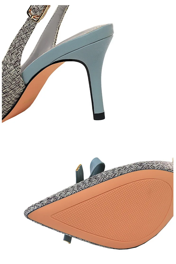 

Sexy Weave Kitten Heels Women's 2021 Fashion Summer Sandals Slingback High Heel Shoes Ladies Female Spring Woman Stilettos New
