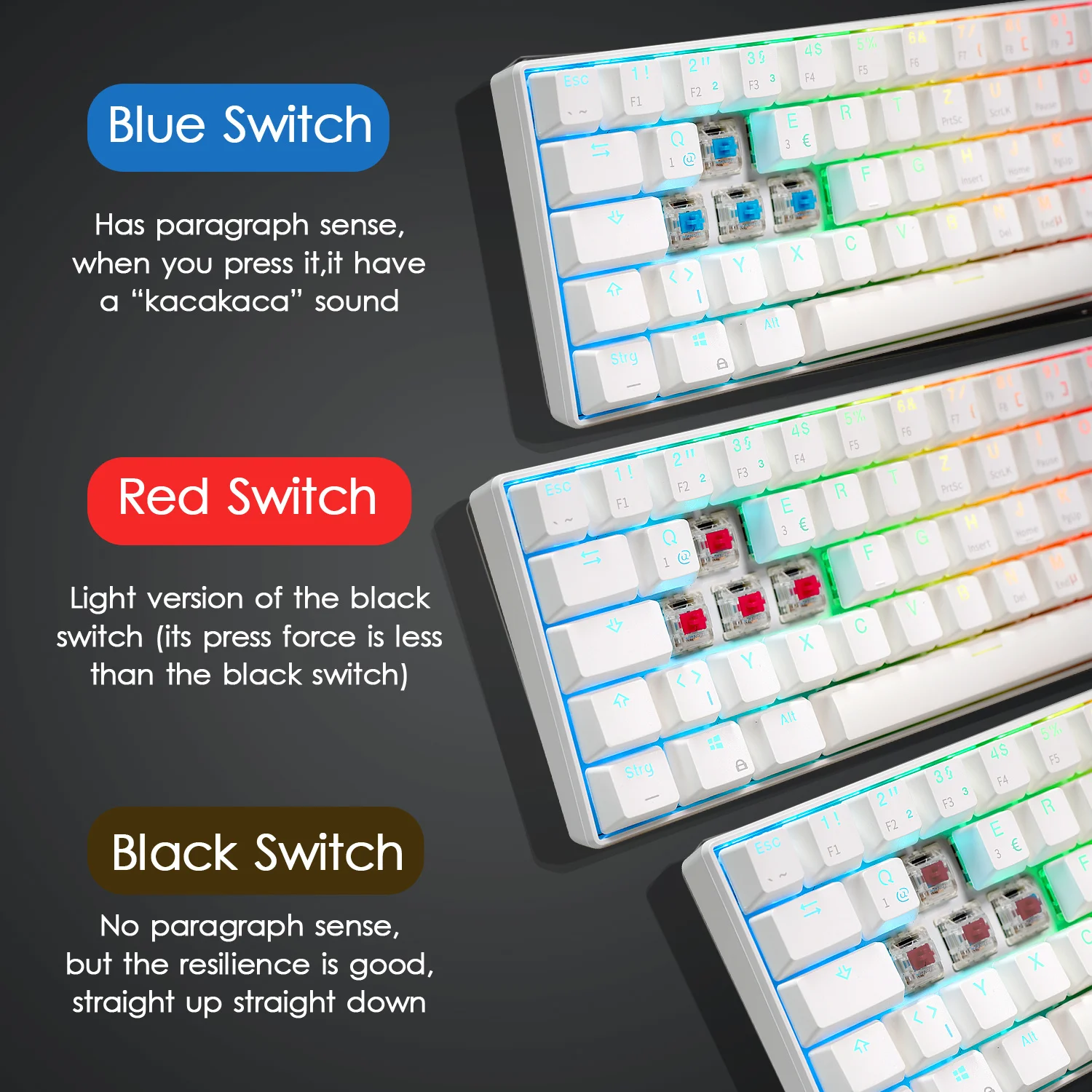 Фотомеханическая клавиатура bluetooth 2 4 ГГц мультидевайс rgb 61 клавиша компактная для