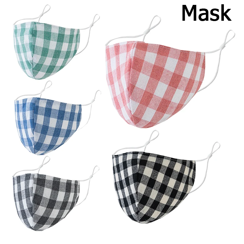 Маска для лица клетчатая многоразовая из хлопка и льна | Красота здоровье