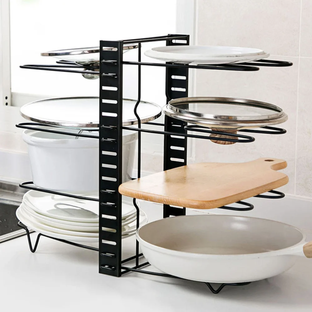 

1 Set Kitchen Storage Rack Multifunction Pot Cover Rack Holder Tray for Home Kitchen (Black, 8 Layer)