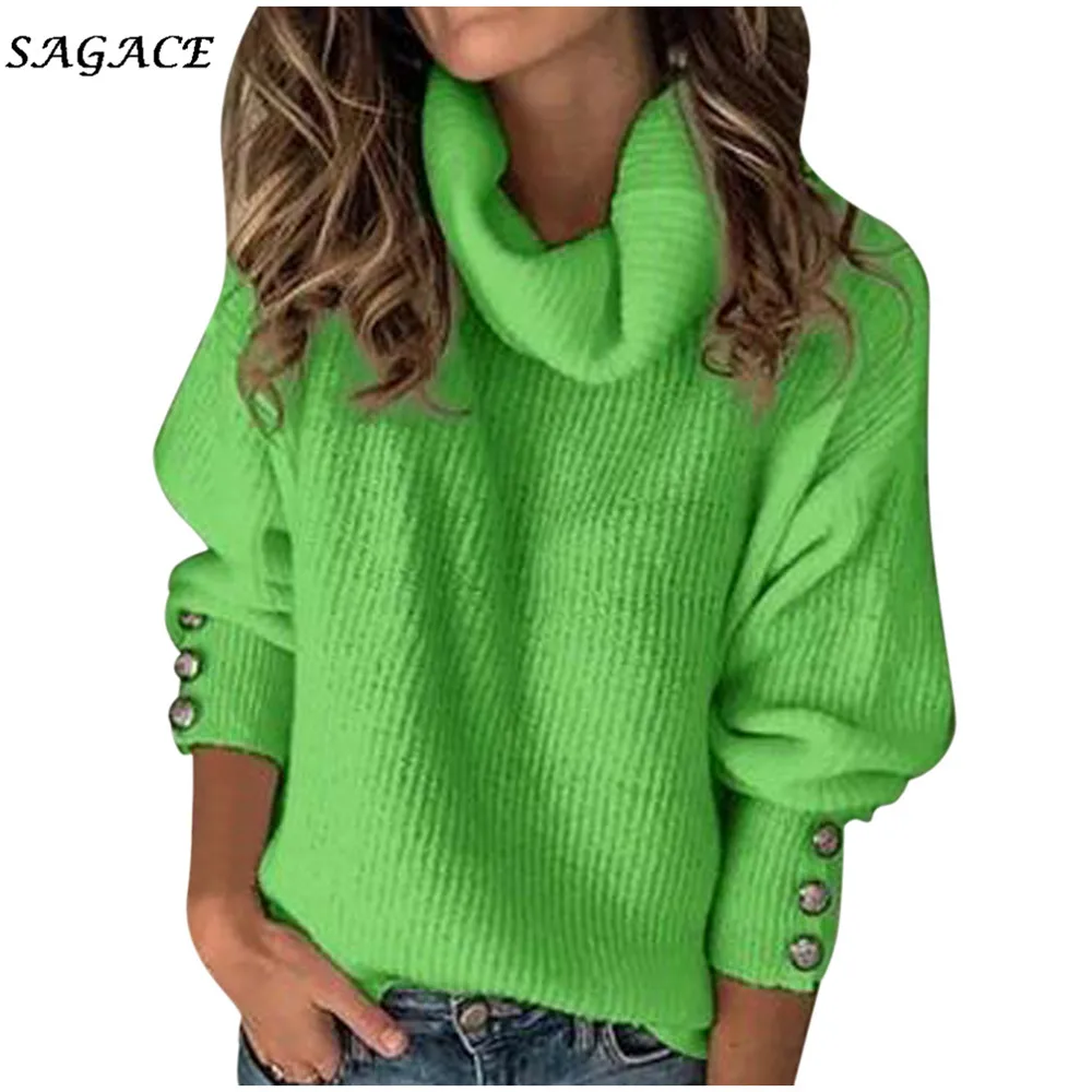 Женские однотонные футболки Sagace вязаный Повседневный свитер с