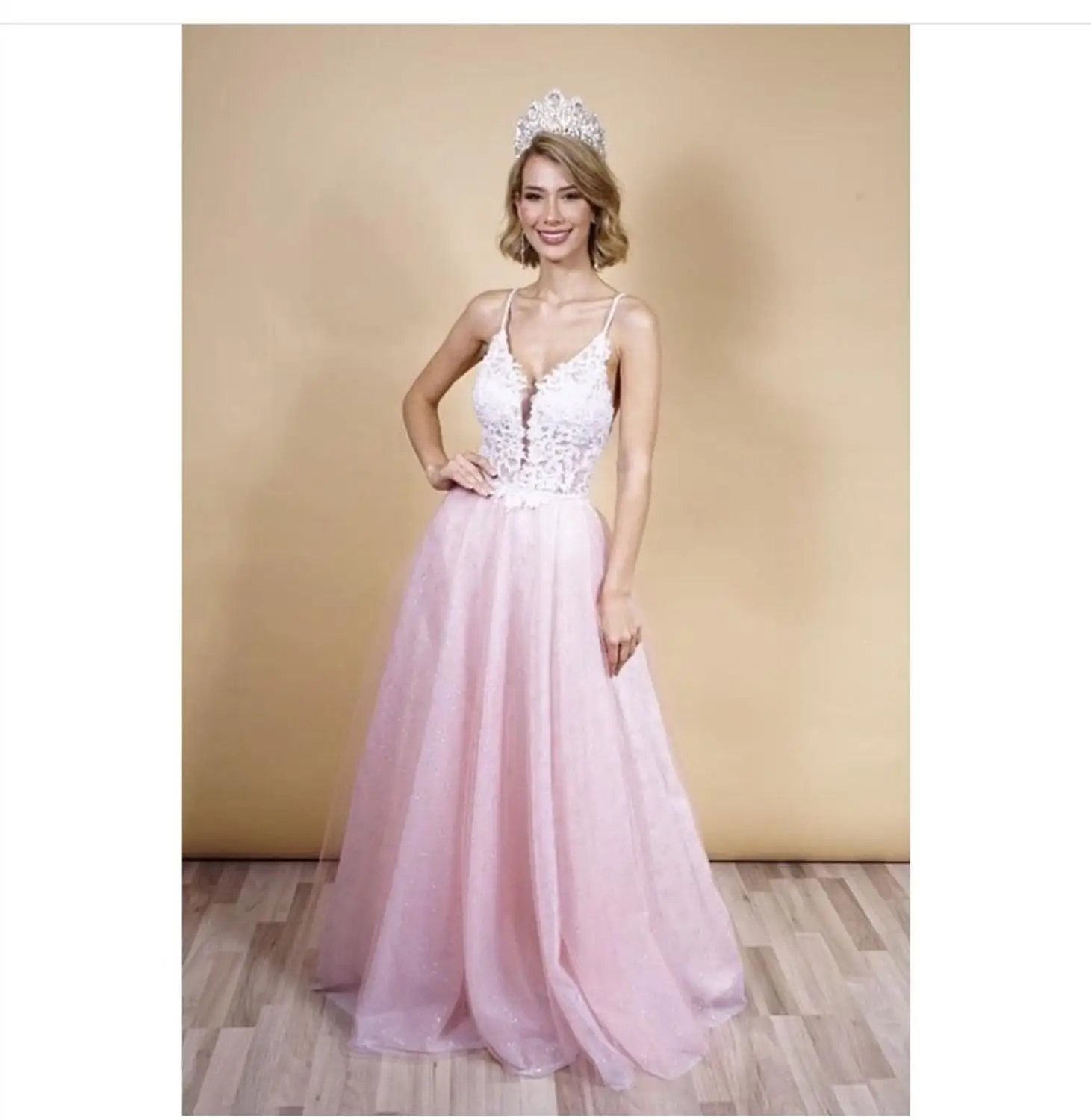 

2020 prom dress pink backless tulle v-neck floor length women party gowns spaghetti strap formal gowns vestido fiesta mujer