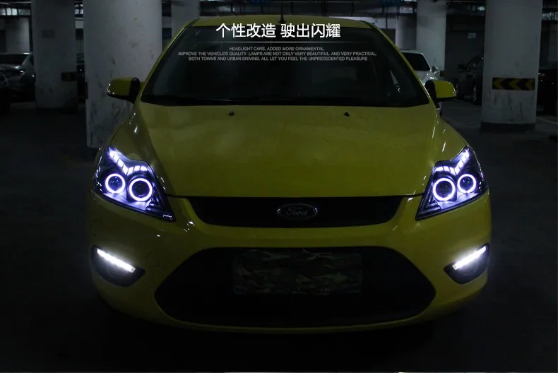 Hireno автомобильный Стильный чехол для Ford Focus 2009-2013 фары светодиодный фары DRL Объектив Двойной Луч Ксенон