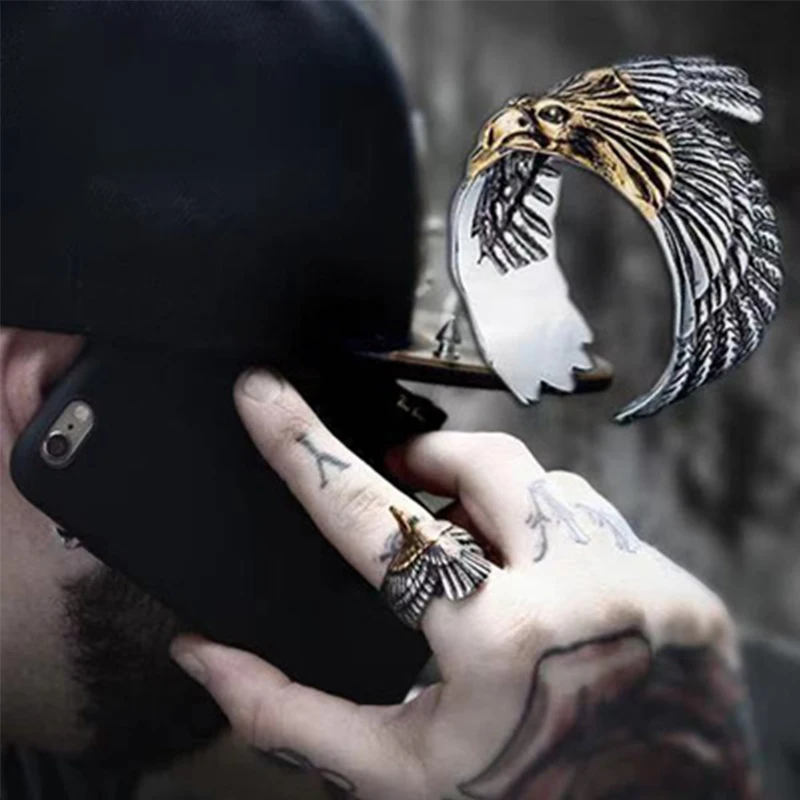 

Vintage Flying Eagle Rings for Men Punk Women Exaggerated Couple Animal Design Index Finger Hiphop Jewelry Gifts