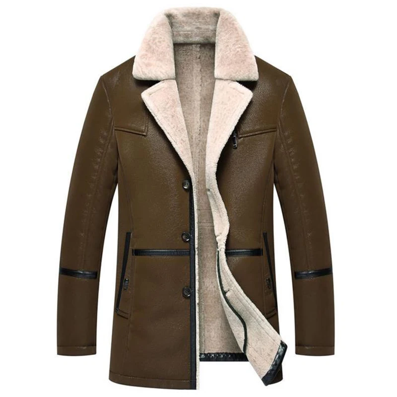 Дизайнерская зимняя мужская кожаная куртка из искусственной овечьей кожи с