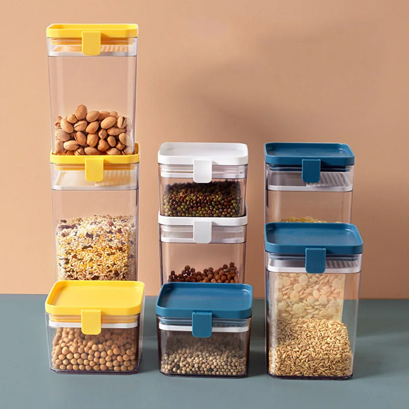 

Chinese Moisture-Proof Rice Bean Storage Box Kitchen Size Grain Sealed Can Transparent Square Dried Fruit Storage Can