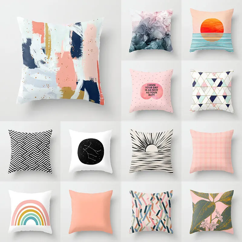 

Elegant Pink Pillowcase Sofa Decorative Pillowcase Home Pillowcase Soft Cushion Cover Comfortable Abstract Geometric Pillow Case