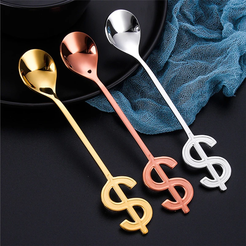 

304 Stainless Steel Cute Coffee Stirring Spoon Creative Dollar Ice Cream Dessert spoons Teaspoons Kitchen Tableware Accessories
