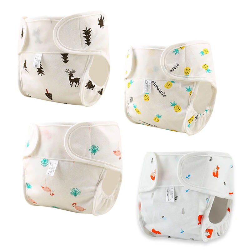Детские подгузники из хлопка с принтом многоразовые тканевые для младенцев