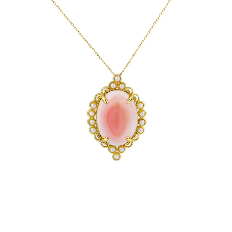 

S925 Sterling Silver Natural Pearl Pink Queen's Shell Ins Style Pendant Fashion Jewelry for Women Free Shipping