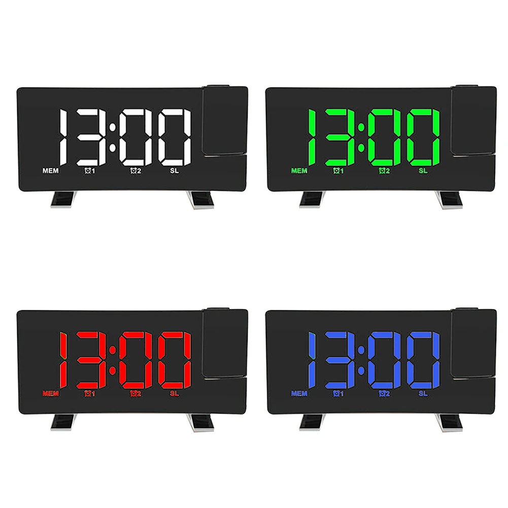 

Radio LED Display Dimming USB Charging Desk Alarm Clock Multifunction FM Snooze Digital Projection Wake Up Curved Screen Loud