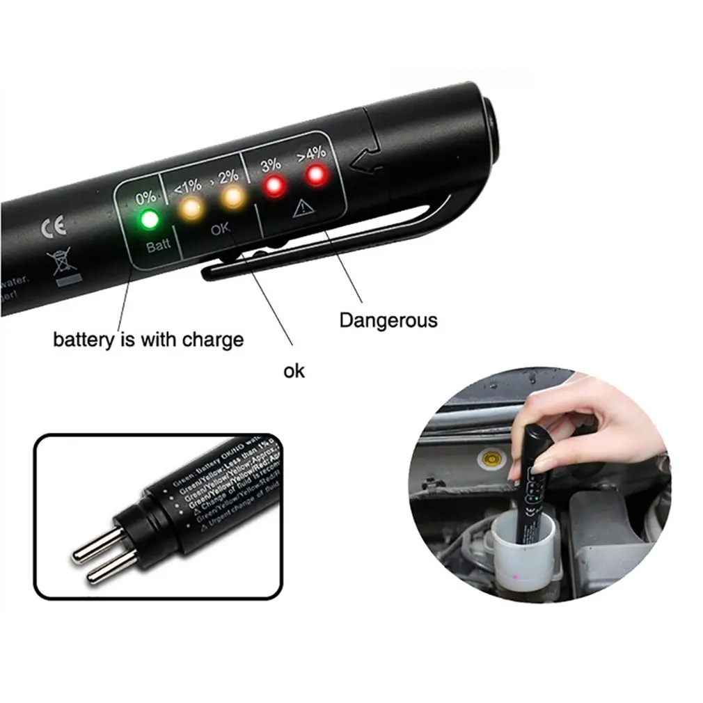 

Brake Fluid Liquid Tester Oil Check Pen Auto 5 LED Car Vehicle Testing Tool for Testing DOT3 DOT4 DOT5 Brake Fluid
