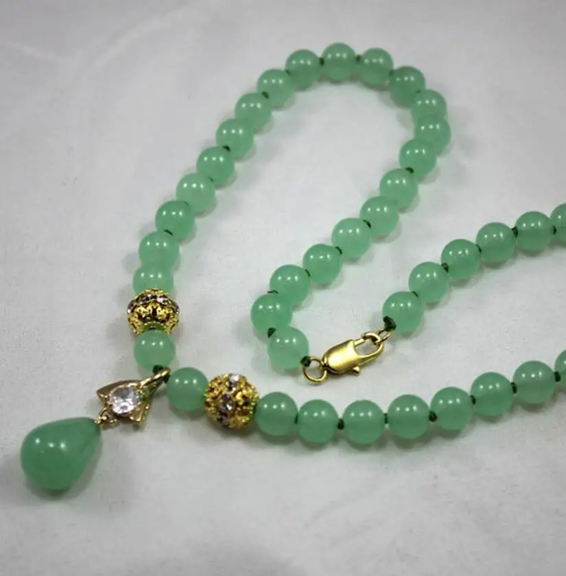 

Free shipping 2 styles!wholesale/retail 8mm light green Jade necklace crystal plated Jade pendant