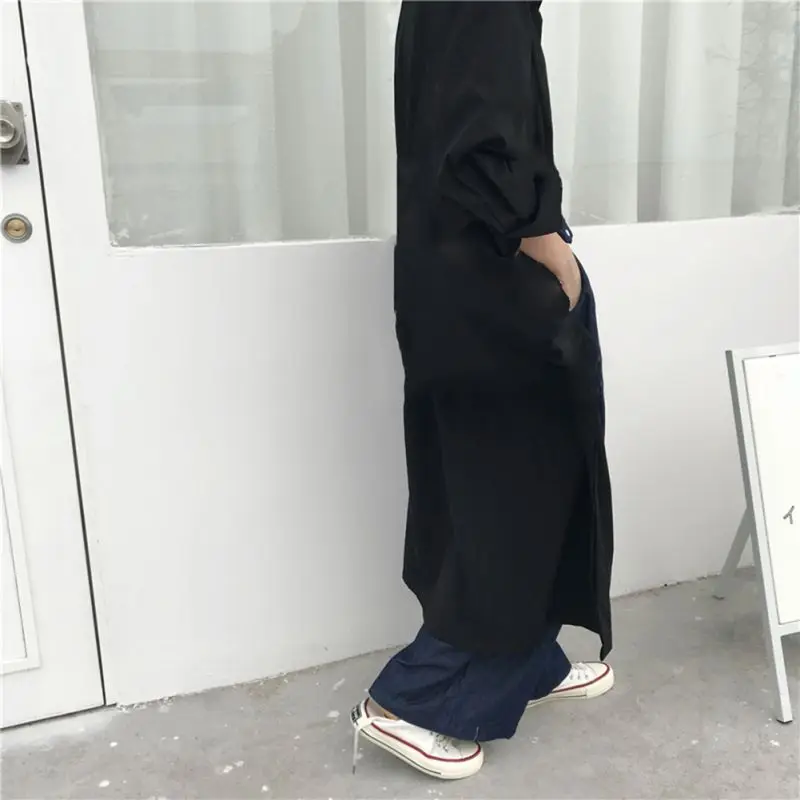 Женский Тренч с отложным воротником длинный однобортный разрезом на рукавах