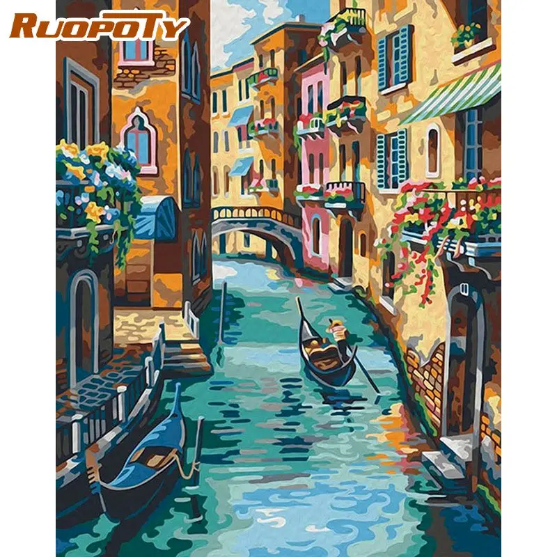 

RUOPOTY 60x75 см рамки DIY картина по номерам для взрослых Венеция пейзаж Картина по номерам ручная роспись DIY подарок для дома искусство