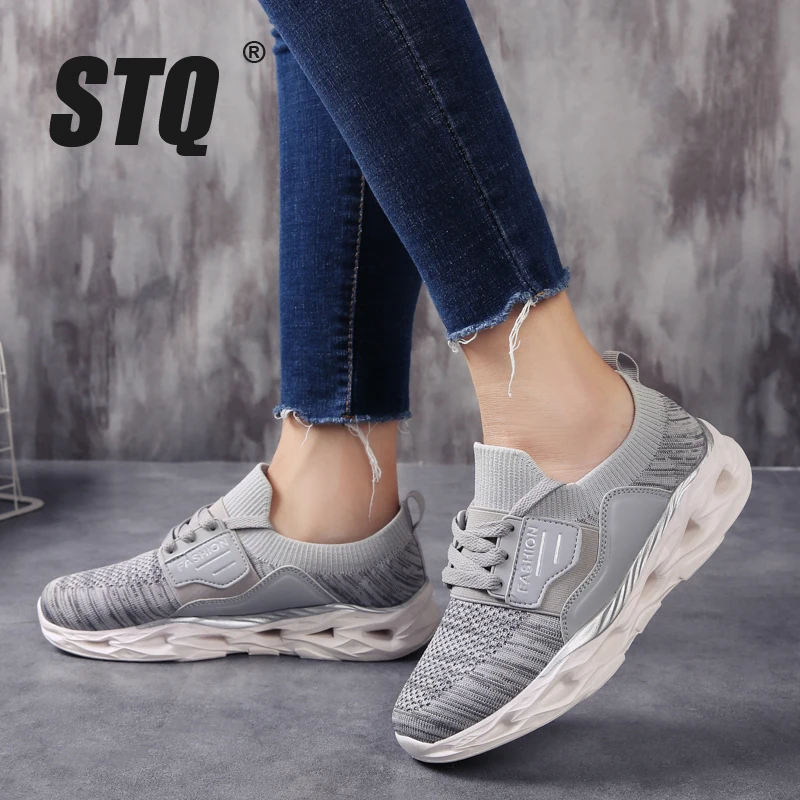 STQ 2020 осенние женские кроссовки на плоской подошве со шнуровкой дышащие сетчатые