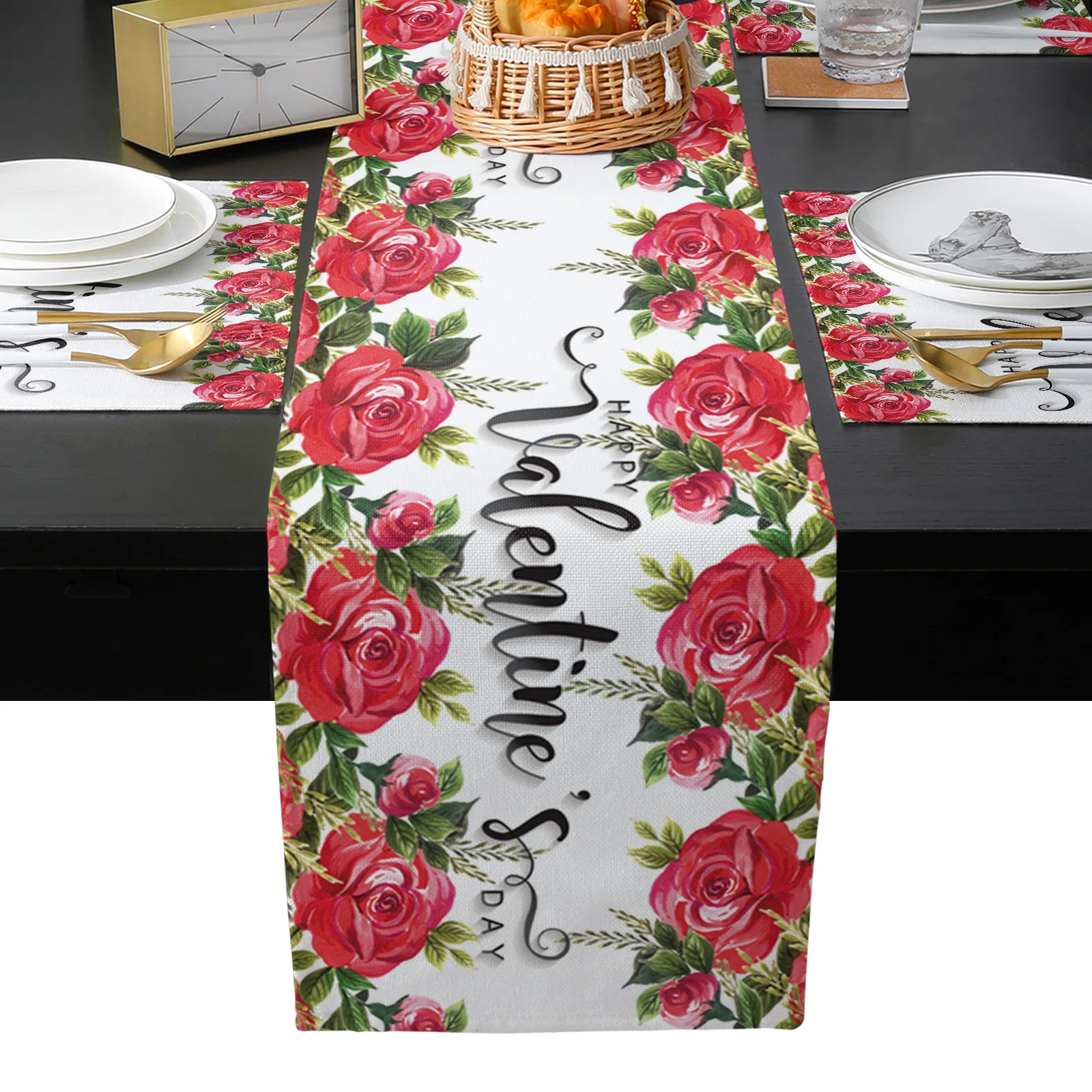 

Цветы на День Св. Валентина, красные розы, День Св. Валентина, набор скатертей, домашний декор, Скатерть для свадьбы, украшение для вечеринки