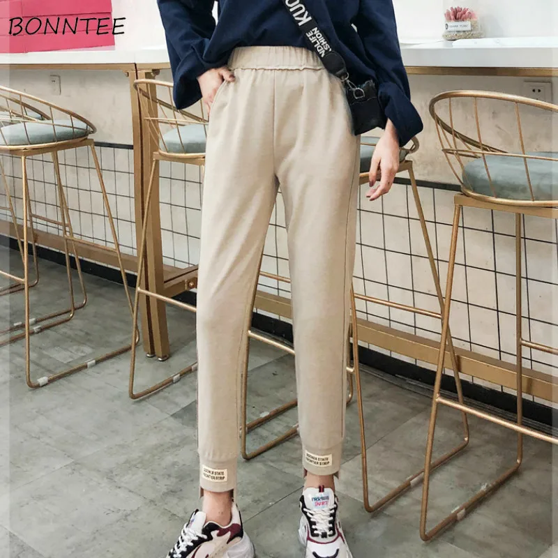 

Pants Women Solid Korean Style Loose All-match Trendy Daily Soft Womens Ankle-Length Leisure High Quality Large Size Spring New