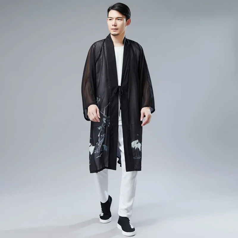 

2021 Summer Yukata Haori Men Japanese Kimono Cardigan Men Samurai Costume Long Kimono Jacket Chiffon Kimono Yukata Haori KK3713