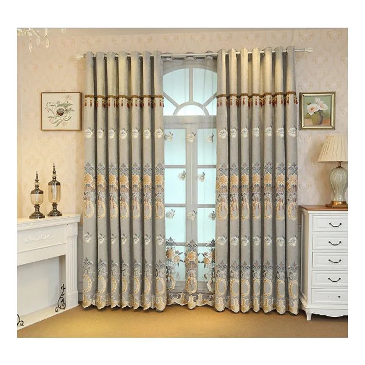 

Wholesale New Arrivals European-Style Laser Embroidered Curtains Living Room Bedroom Chenille Blackout Curtains