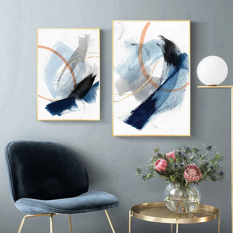 

Canvas Printing Ink and Wash Abstract Decoration, Frames and Print Gallery for Wall Art Home Decoration,Blue Geometric, Canva
