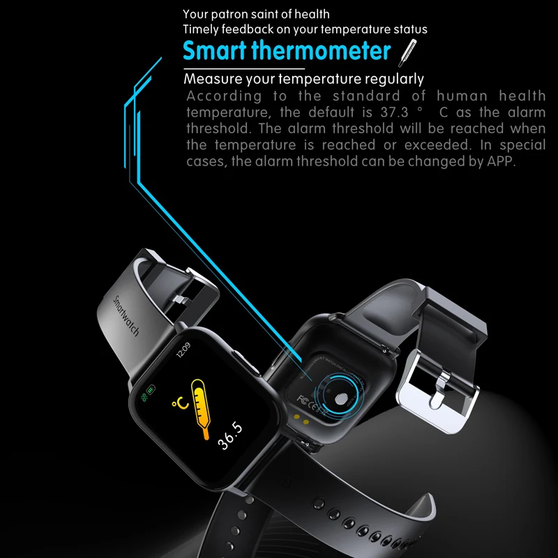 

2021 new 1.69 inch smart watch men's body temperature full touch screen QS16 PRO smart bracelet sleep monitoring smart watch