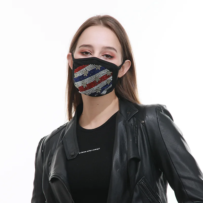 

5pcs/Pack Summer new style cotton dustproof sunscreen black printed cloth mask with personality stripe pattern mask