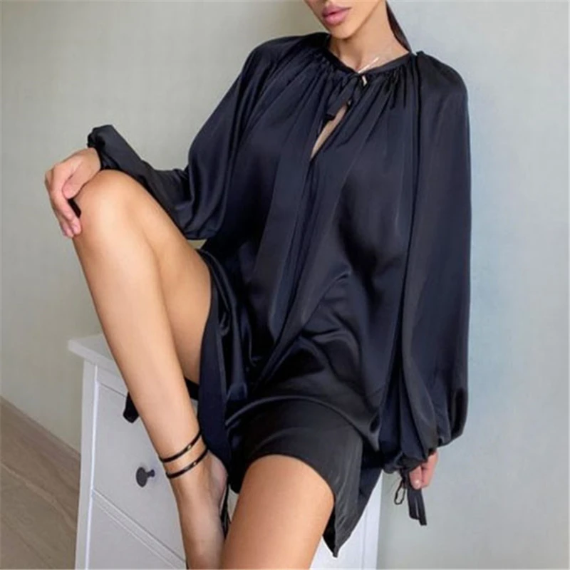

Long Lantern Sleeve Sexy Shirt Dress Women With Corset Bustier Vintage Party Mini Dresses Fashion Casual Vestdos 2021