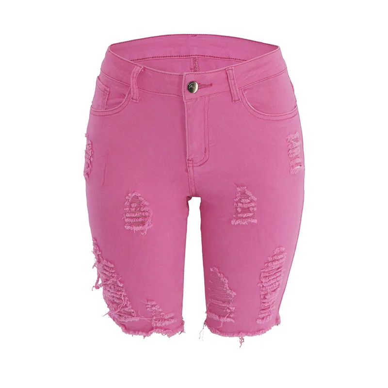 Летние женские джинсовые шорты с высокой талией черные Стрейчевые рваные