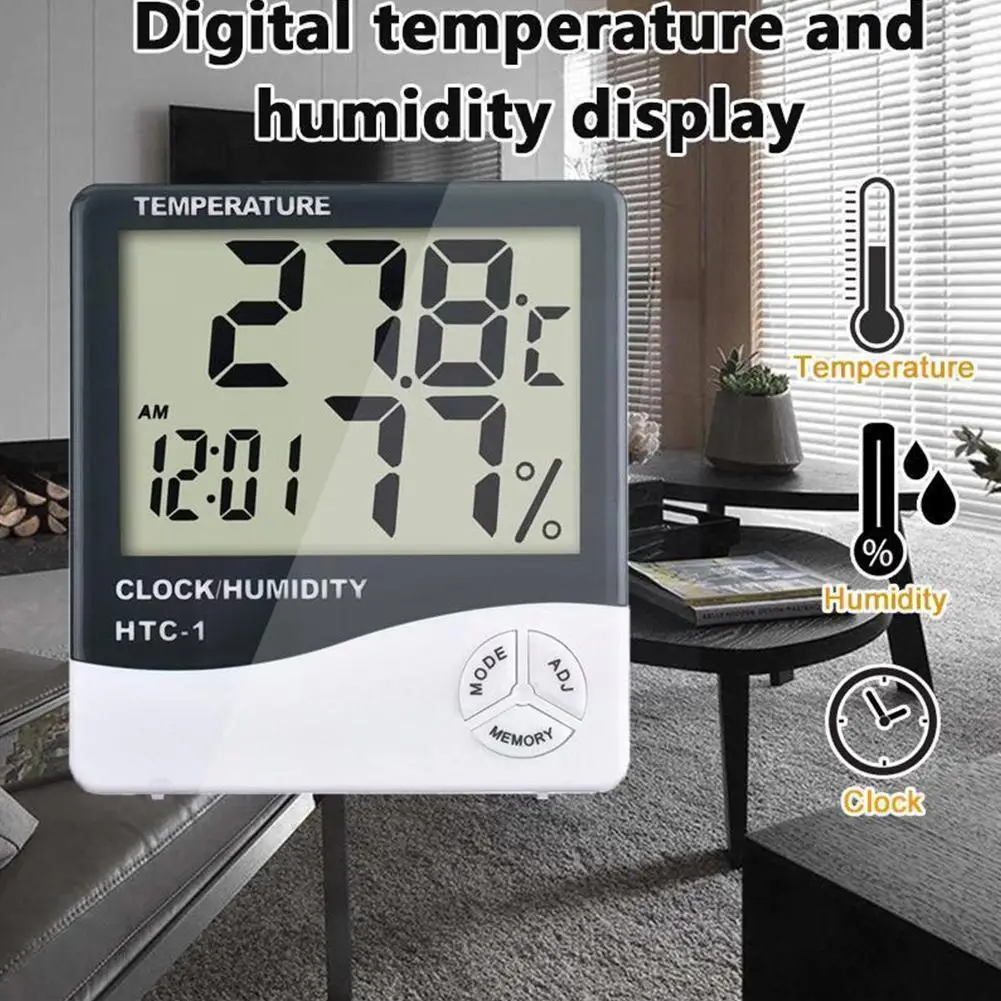 

Indoor Hygrometer Lcd Digital Weather Station Temperature Temperature Digital Meters Humidity -1 Clock Electronic Humidi D5e2