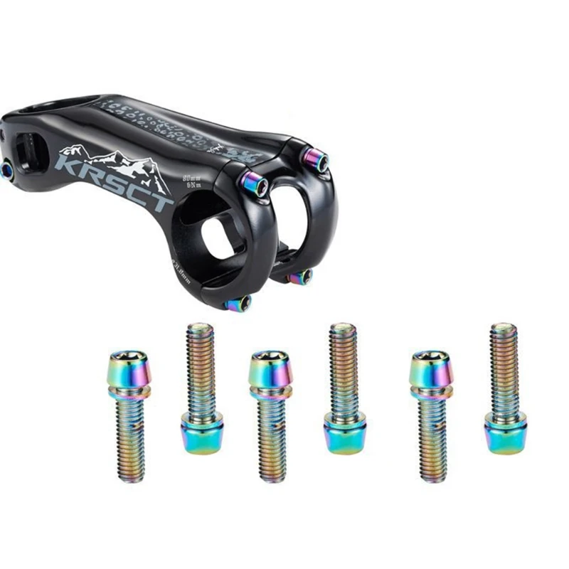 6pcs MTB Road Bike Stem Screws M5/M6 Bicycle Handlebar Titanium Plated Bolts with Washer Cycling Accessories | Спорт и развлечения