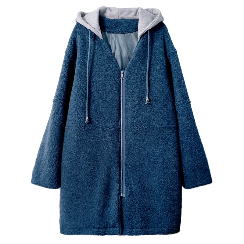 blue Модная бархатная Женская куртка из овечьей шерсти, Осень-зима, новое корейское длинное пальто из овечьей шерсти, Женская хлопковая одежда XA181 - Цвет: blue