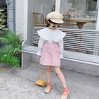 Костюм для девочек, детская одежда в западном стиле, новинка, Детская рубашка с длинным рукавом на весну и осень, детская юбка-слинг, костюм из двух предметов