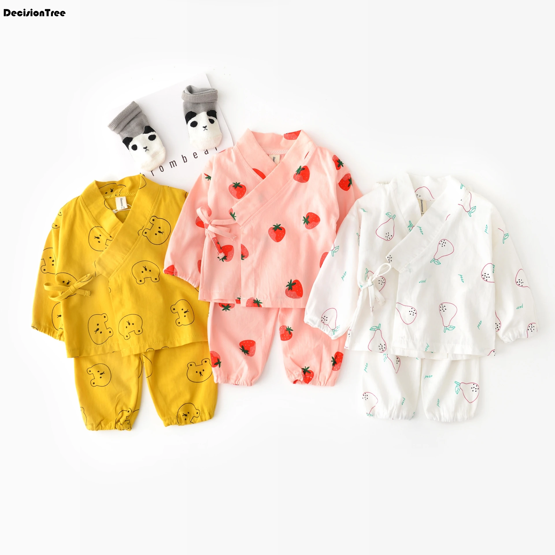 

2021 новая детская одежда для мальчиков и девочек, японское кимоно, ночной халат принт с фруктами клубника без рукавов; Футболка с брюками ком...
