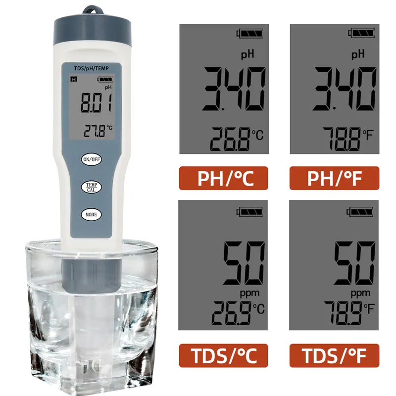 Профессиональный Цифровой тест воды er 4 в 1/3 в 1 тест EC/TDS/PH/TEMP контроль качества воды тест er комплект для бассейнов питьевой воды