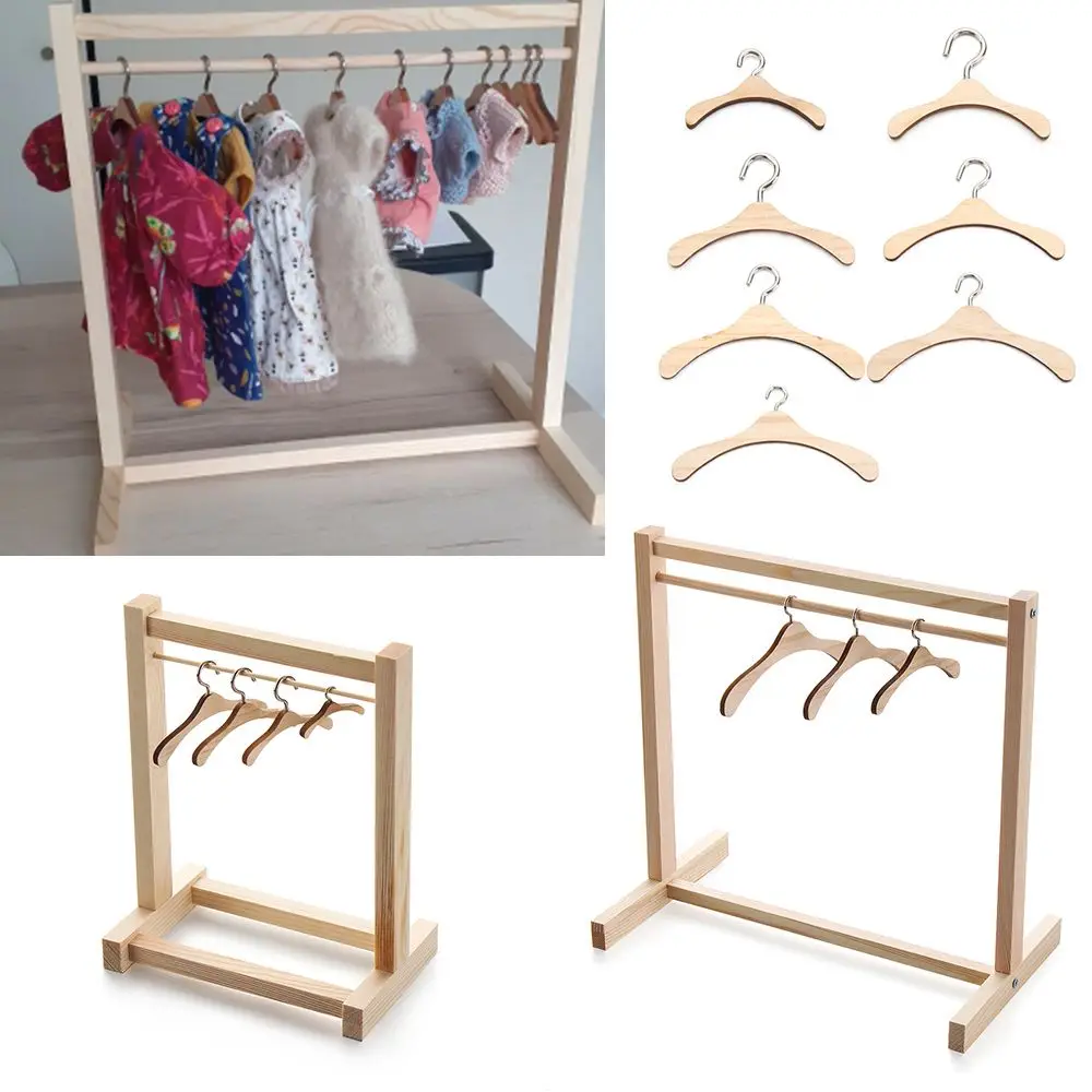 NEW Stuffed Toys Clothes for Dolls Scarf Holder Wooden Clothes Rack Hangers Garment Organizer