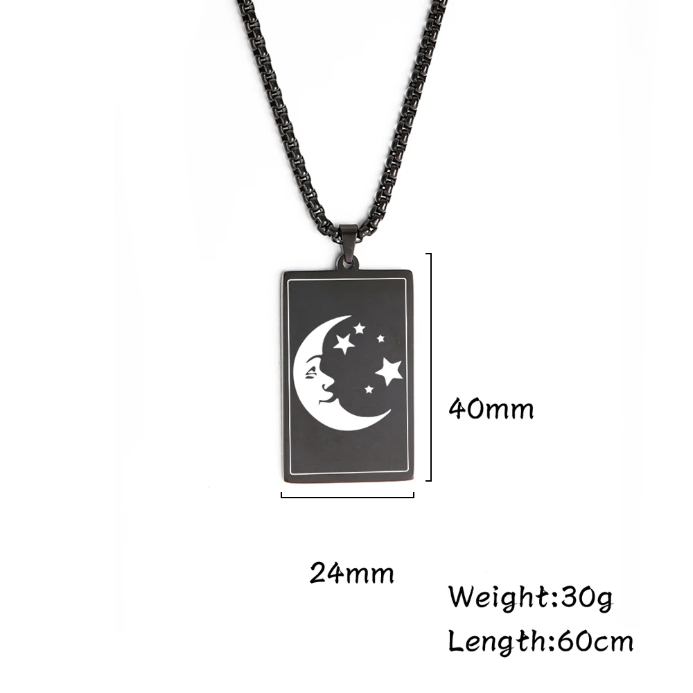

My Shape Moon Stars Necklace for Men Women Stainless Steel Engraving Rectangle Pendant Necklaces Jewelry 2021 New Fashion Gift