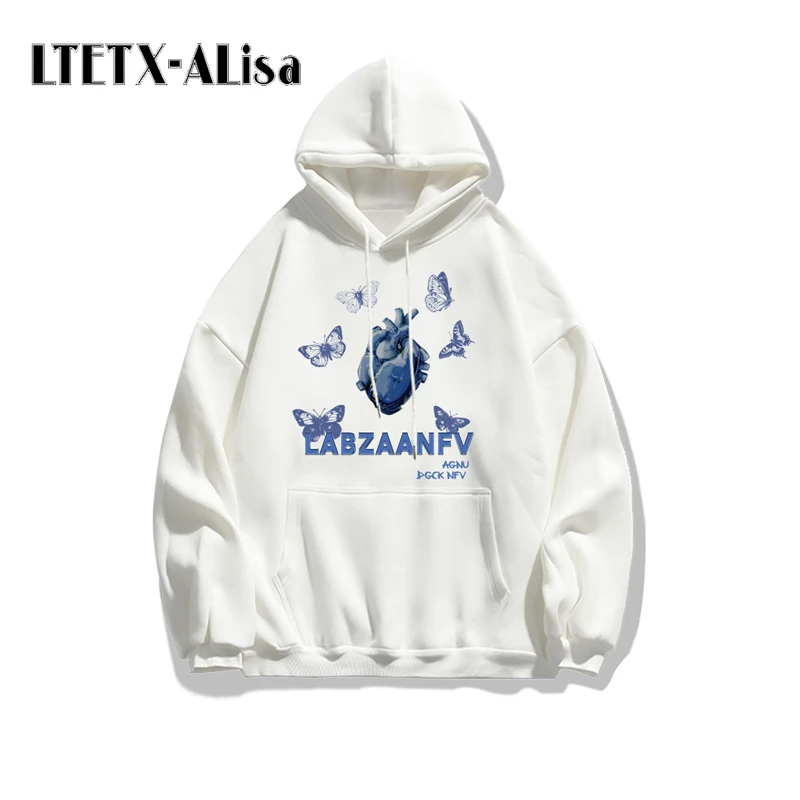 LTETX-ALisa winter new women's hoodie print small butterfly harajuku Kawaii jacket couple korean fashion thickened Pullover