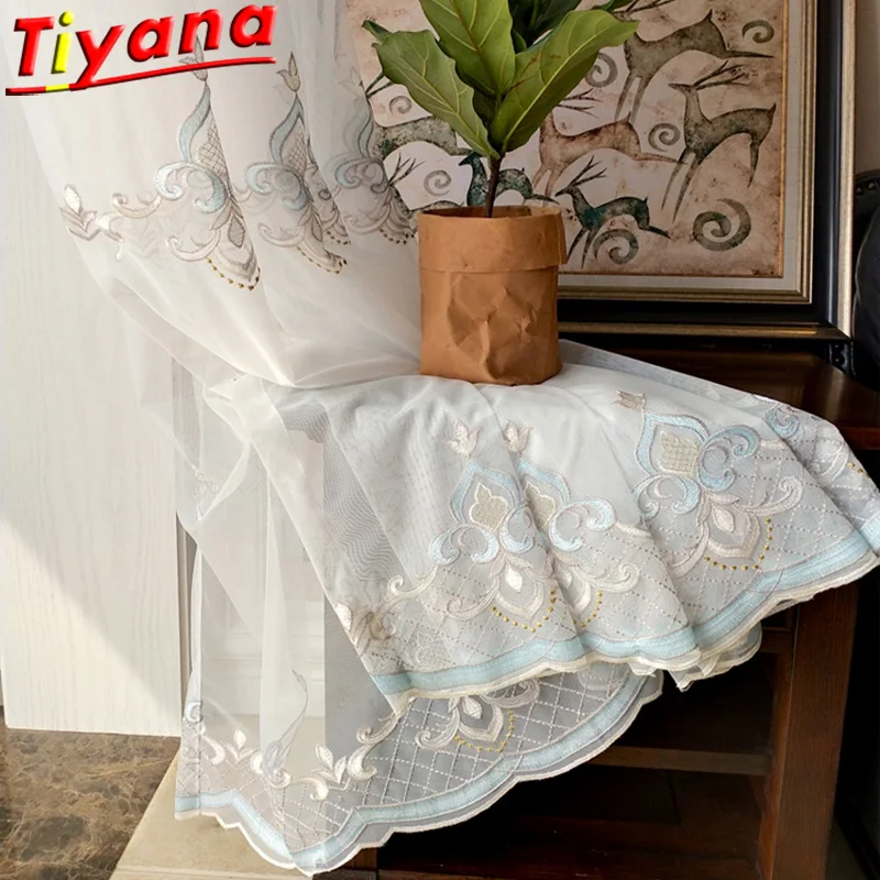 

High Quality Flower Embroidery Tulle Curtains for Living Room Chinese Style Fashion Tulle Voile for Bedroom Kis Room X-M045#30