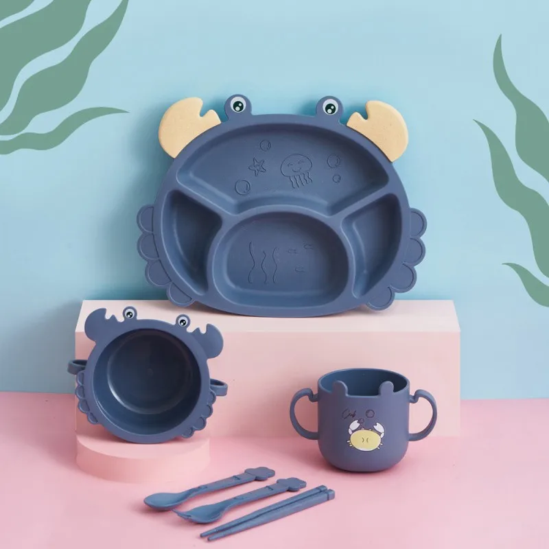 

Children Cartoon Tableware For Boys And Girls: Crab, Fruit Plate, Cup, Fork, Spoon And Chopsticks Set Of 6 Pieces