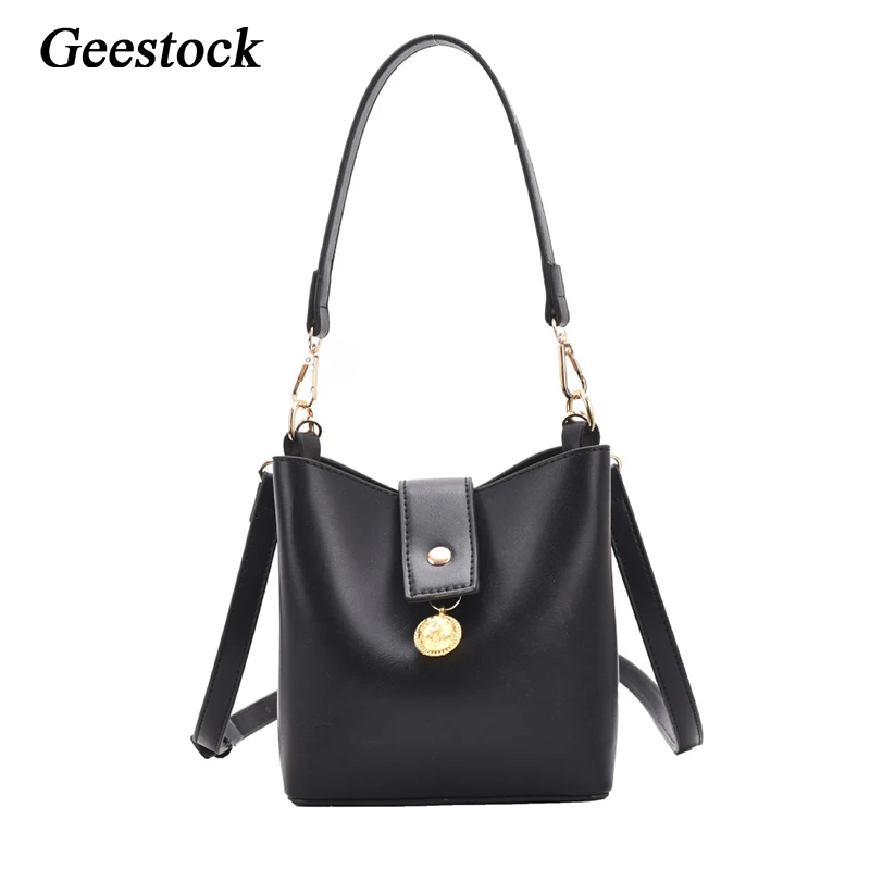 

Geestock Small PU Leather Bucket Shoulder Bag for Woman Top-Texture Crossbody Bag with Short Handles Fashion Trendy Handbags