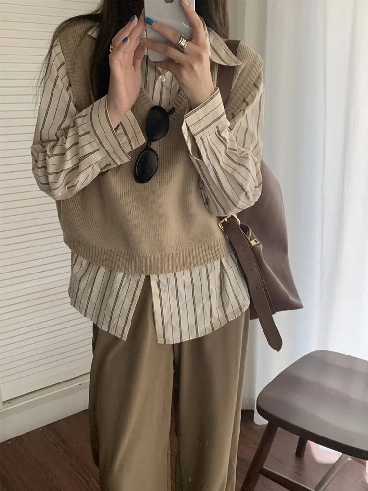 Студенческий свитер с V-образным вырезом Женский ранний осенний Топ ленивый 2021