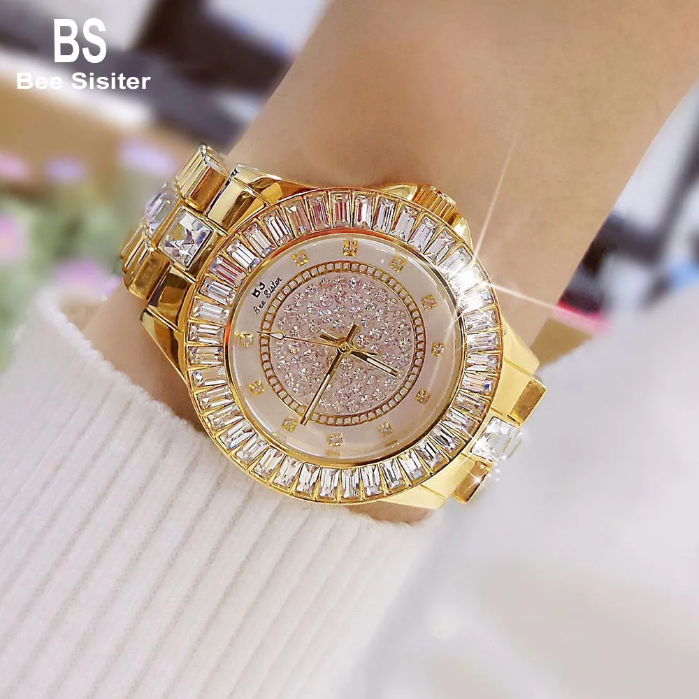 

BeeSister Women Watches Hardlex Dial Clasp Strap Luxury 2018 Women Watch Gold Silver Waterproof Bling Wristwatch Ladies BS0629