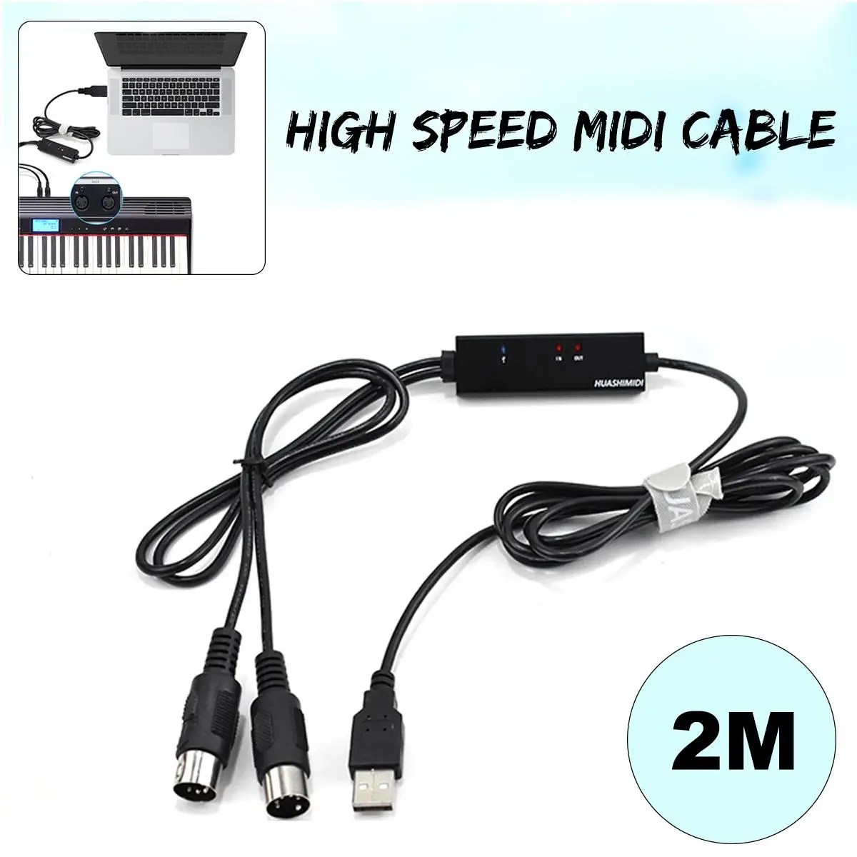 2 м midi-usb Кабель-адаптер высокоскоростной встроенный MIDI интерфейс конвертер для ПК и музыкальной клавиатуры шнур с индикаторным светом