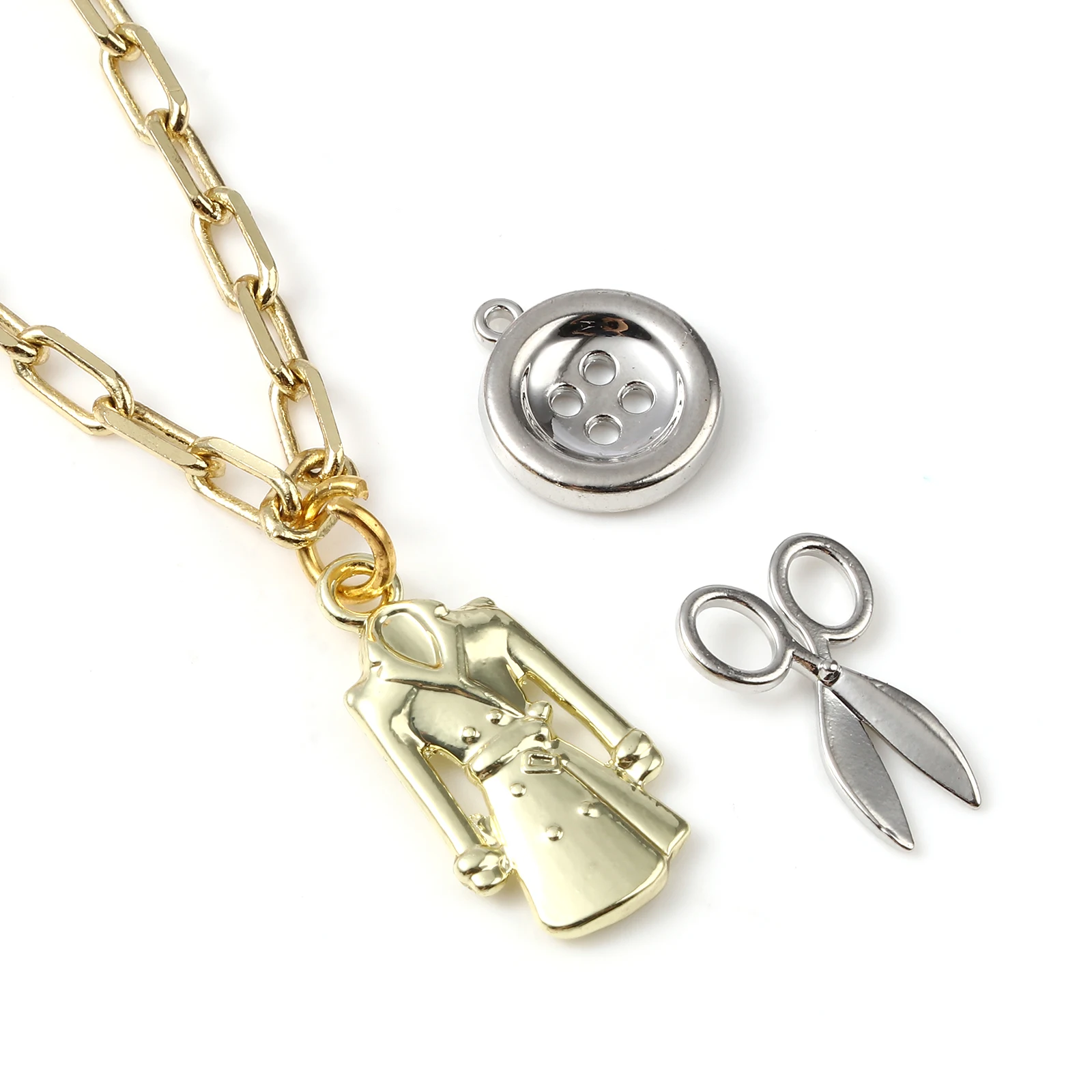 

20PCs Creative Handmade Clothing Series Charms Pendant For Jewelry Making Cute Buttons Scissors Earrings Pendant Necklace DIY