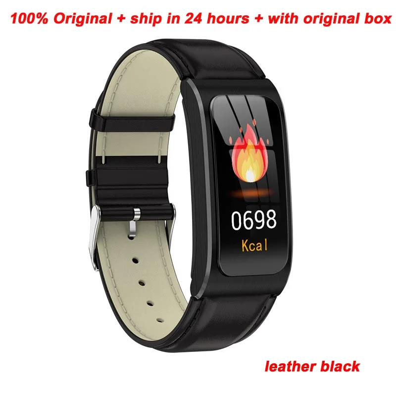Leather strap black Greentiger AK12, умный браслет для мужчин и женщин, IP68, водонепроницаемый, для измерения артериального давления, для мужчин, стройный, для контроля за циклом, фитнес-трекер, умный Браслет - Цвет: Leather strap black