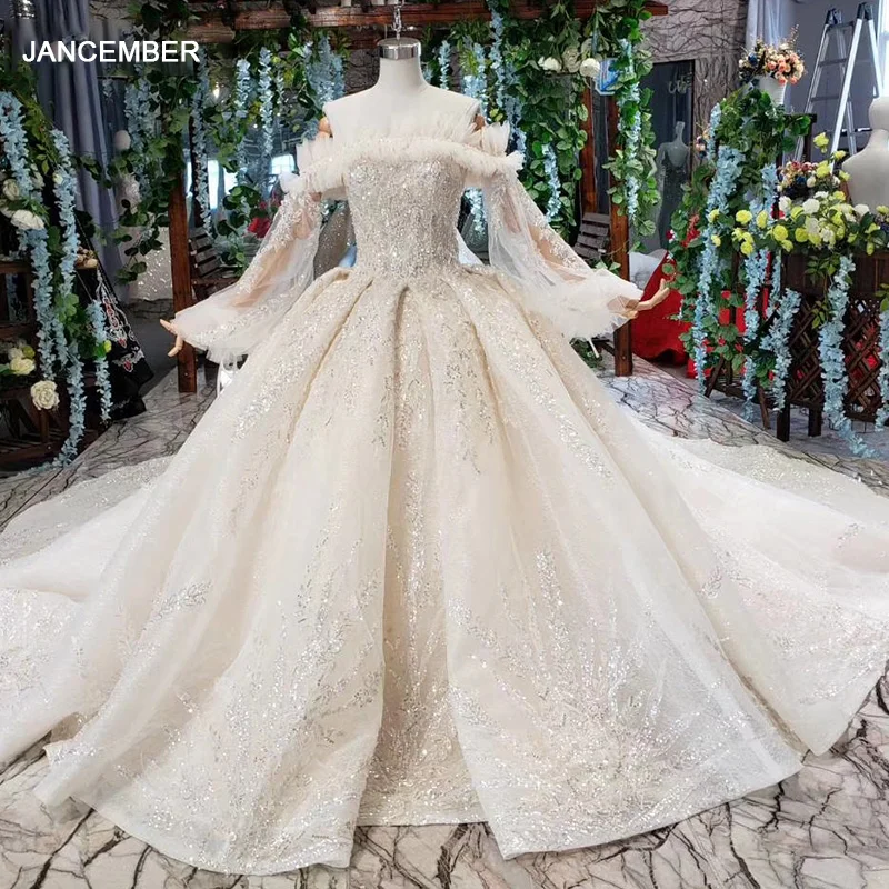 

HTL482 Феи принцесса свадебные платья вырез лодочка, аппликация с длинным рукавом Тюль бальное платье Кружева Свадебные платья vestido de noiva 2020