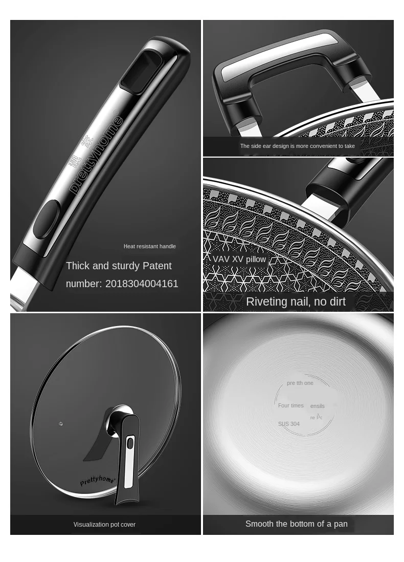 Вок антипригарная сковорода 304 нержавеющая сталь меньше дыма